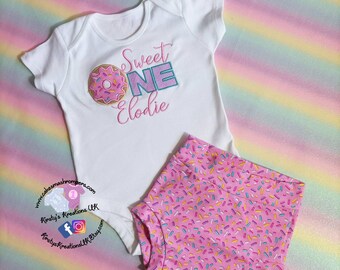 Baby Girl Sweet One Sprinkle Bummies 1st Birthday Cake Smash Outfit Photo Prop Bloomer Outfit Donut Grow Up Sweet One Two Sweet First