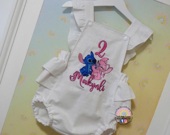 Stitch & Angel Disney Inspired 1st Birthday Outfit Cake Smash Romper - Handmade 1st Birthday Romper ideal for photoshoots