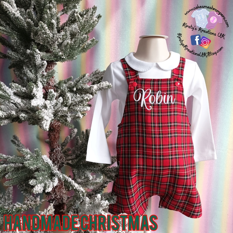 Handmade Tartan Plaid Christmas Romperall: Personalized Scottish Outfit bild 1