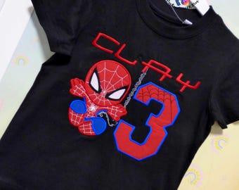 Spidey Friends Inspired Embroidered Birthday Tee Shirt Spiderman Marvel Birthday Tshirt Boys Spidey & Friends Applique Shirt