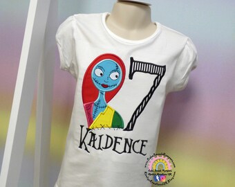 Sally Skellington Inspired Kids Birthday Shirt - Applique Tshirt for Girls Birthdays. Puff Sleeve Tshirt Nightmare Before Christmas