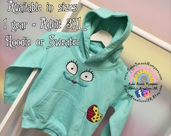 Nightmare Before Christmas Inspired Sally Hoodie Sweatshirt Jack Skellington Jumper Oogie Boogie Dress Up Cosplay Fan Art Costume Embroider
