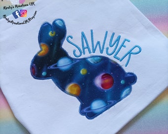 Space Planets Easter T-Shirt Embroidered Shirt Age 1/2/3/4/5/6/7/8/9/10/11/12 Easter Gift Personalised Birthday Shirt Prop FREE DELIVERY