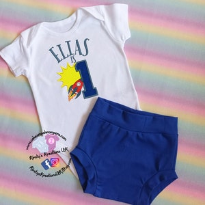1st Trip Around the Sun Themed Babies First Birthday Outfit Handmade Soft Cotton Jersey Baby Cake Smash Set Personalised Outfit 9m 12m 18m