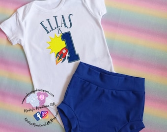 1st Trip Around the Sun Themed Babies First Birthday Outfit Handmade Soft Cotton Jersey Baby Cake Smash Set Personalised Outfit 9m 12m 18m