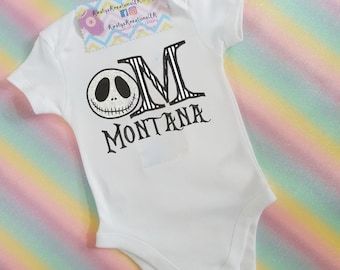 Jack Skellington Personalised T-Shirt Birthday Embroidered White Crew Neck Tee ideal for Birthdays & Everyday Wear Instagram Outfit 3m-10y
