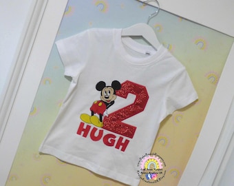 Mickey Mouse Birthday T-Shirt Embroidered Shirt with Birthday Number 1st/2nd/3rd/4th Birthday Personalised Birthday Shirt Cake Smash UK prop