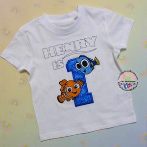Chemise de joyeux anniversaire Le monde de Nemo Dory - T-shirt Cake Smash, t-shirt en coton personnalisé pour anniversaire de séance photo 1er 2e 3e 4e 5e 6e 7e 8e 9e