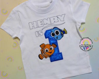 Finding Nemo Dory Happy Birthday Shirt - Cake Smash T-Shirt, personalised photoshoot birthday cotton tee 1st 2nd 3rd 4th 5th 6th 7th 8th 9th