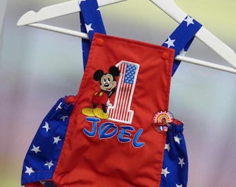 Uncle Sam Mr America Mickey Mouse First Birthday Outfit - Cake Smash Romper. Handmade, personalised, 4th July photoshoot 1st birthday romper