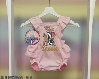 Cowgirl Toy Jessie's Round Up Romper: Embroidered Toy Story Themed Birthday Outfit