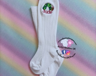 Personalised Hungry Caterpillar Themed Baby/Infant/Toddler/Childrens Sock Cotton Mix Knee High Sock Boys Girls Children Story Book Character