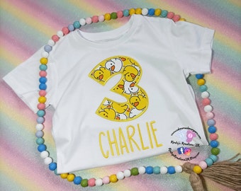 Rubber Bath Duck Birthday T-Shirt Embroidered Shirt with Birthday Number or Initial Personalised Birthday Shirt Smash UK prop