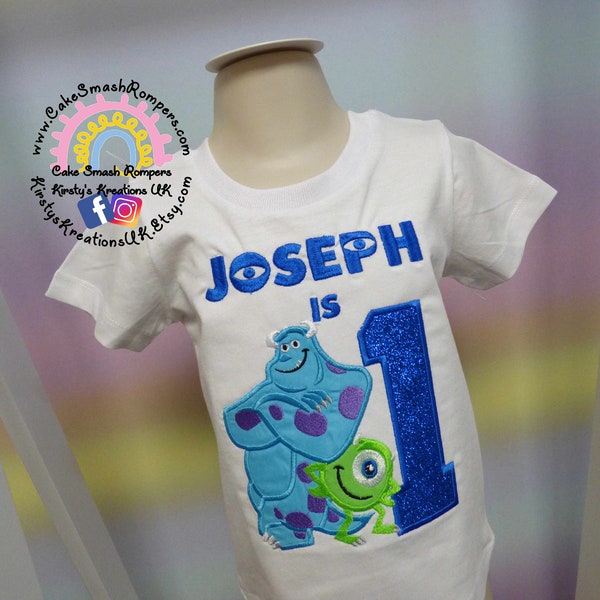 Monsters Inc Inspired Birthday T-shirt Cotton Boy Girl Unisex Crew Neck Tee Personalised Embroidered Outfit 1st 2nd 3rd 4th Mike Sully Boo