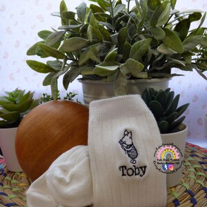 Classic Pooh Bear and Piglet Personalised Embroidered Baby/Infant/Toddler/Childrens Sock Black Cotton Mix Knee High Sock