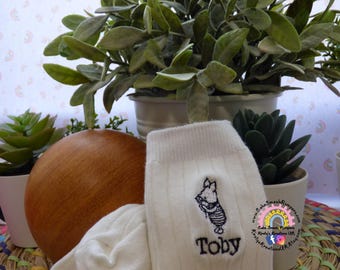 Classic Pooh Bear and Piglet Personalised Embroidered Baby/Infant/Toddler/Childrens Sock Black Cotton Mix Knee High Sock