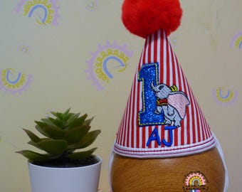 Baby Circus Themed Birthday Party Hat Dumbo E;ephant Inspired Birthday Accessory -Ideal for Photoshoots & Parties Matching Romper Available