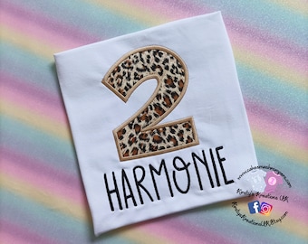 Leopard Print Birthday T-Shirt Embroidered Shirt with Birthday Number 1st/2nd/3rd/4th Birthday Personalised Birthday Shirt Smash UK prop