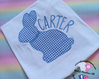 Blue Gingham Easter T-Shirt Embroidered Shirt Age 1/2/3/4/5/6/7/8/9/10/11/12 Easter Gift Personalised Birthday Shirt Prop FREE DELIVERY