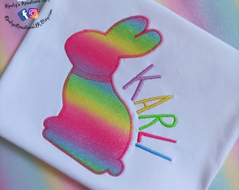 Rainbow Glitter Easter T-Shirt Embroidered Shirt Age 1/2/3/4/5/6/7/8/9/10/11/12 Easter Gift Personalised Birthday Shirt Prop FREE DELIVERY