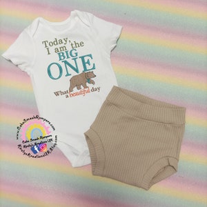 Bear Hunt Today I am the BIG ONE Birthday Cake Smash Outfit Party Photo Prop Vest Top & Bloomer Bummie Pants Outfit Jam Pants Cotton