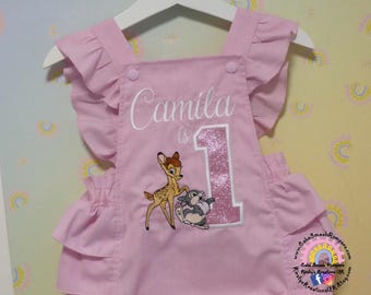 Disney Bambi and Thumper Luxury Cake Smash 1st Birthday Romper- Personalised Handmade frilled girly outfit, ideal birthday photoshoot romper