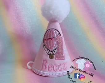 Up up and away 1st Birthday Party Hat - Pink 1st Birthday Outfit Hat Marker Birthday Hat Photo Prop Hot Air Balloon Birthday