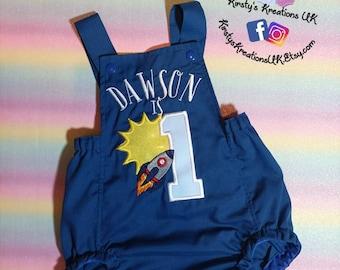 Navy Blue Boys 1st Trip Around the Sun Birthday Outfit- Cake Smash Romper Party Outfit Handmade Embroidered First Birthday Outfit Photoshoot
