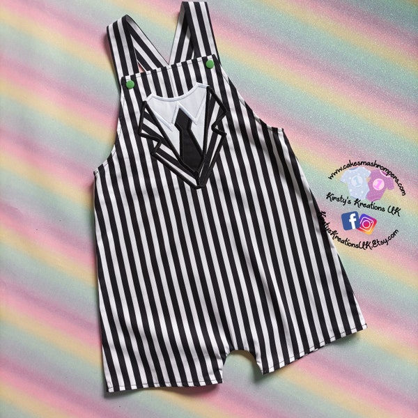 Beetlejuice Themed Outfit Children's Halloween Outfit Romper Shortall Overall for Kids Outfit Shortalls Baby Costume for Toddler Hallows Eve