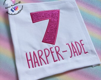 Pink Glitter Birthday T-Shirt Embroidered Shirt with Birthday Number 1st/2nd/3rd/4th Birthday Personalised Birthday Shirt Prop FREE DELIVERY