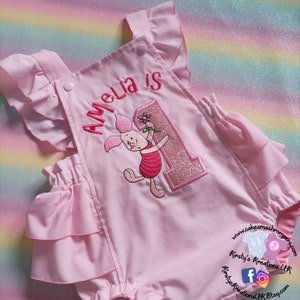Piglet 1st Birthday Romper Outfit - Ideal For Cake Smash Photoshoots & Parties-Handmade Frilled Romper inspired by Disney&#39;s Winnie the Pooh