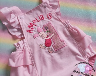 Piglet 1st Birthday Romper Outfit - Ideal For Cake Smash Photoshoots & Parties-Handmade Frilled Romper inspired by Disney's Winnie the Pooh