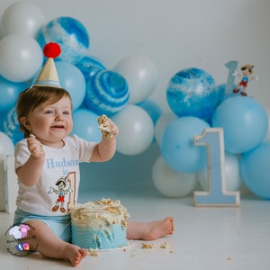 Pinocchio Baby Boy 1st Birthday Cake Smash Outfit Party Photo Prop Vest Top and Bloomer Bummie Pants Personalised Embroidered Baby Outfit