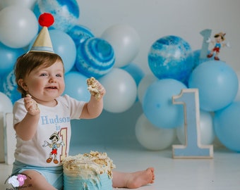 Pinocchio Baby Boy 1st Birthday Cake Smash Outfit Party Photo Prop Vest Top and Bloomer Bummie Pants Personalised Embroidered Baby Outfit