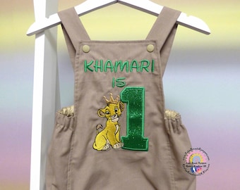Simba Safari Cake Smash Romper: Embroidered Lion King First Birthday Outfit