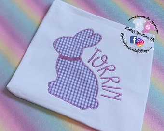 Lilac Gingham Easter T-Shirt Embroidered Shirt Age 1/2/3/4/5/6/7/8/9/10/11/12 Easter Gift Personalised Birthday Shirt Prop FREE DELIVERY
