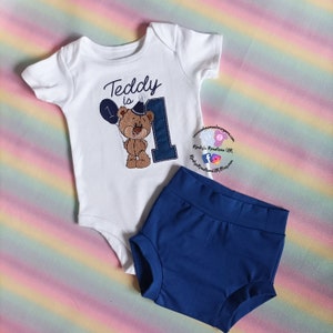 Baby Boy Teddy Bear Bloomer Bummie Cake Smash Set - Handmade Cake Smash Photo Prop First Birthday Outfit Girls 1st/2nd Birthday