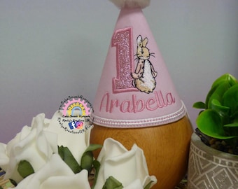 Flopsy Rabbit 1st Birthday Party Hat - Pink 1st Birthday Milestone Marker Birthday Hat Photo Prop - Matching Romper and Hat option