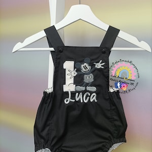 Vintage Mickey Mouse First Birthday Outfit - Cake Smash Romper. Handmade, personalised, embroidered photoshoot 1st birthday romper boys