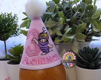 Baby Birthday Boo Monsters Inc Inspired Pink Glitter Party Hat Luxury Cake Smash Prop 90's style.