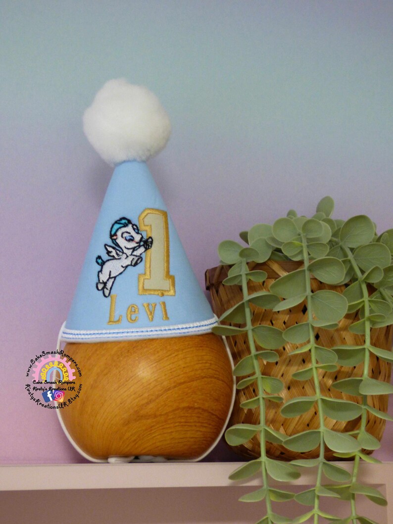 Custom Pegasus Birthday Party Hat: Embroidered Baby Hercules Theme image 17