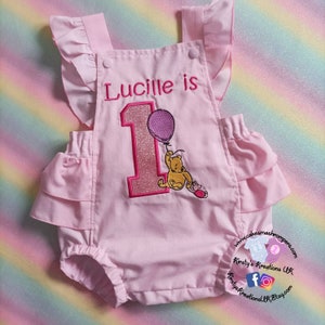 Disney Classic Winnie the Pooh Pink 1st Birthday Outfit - Handmade Cake Smash Romper with Ruffle Frills ideal for parties and photoshoots
