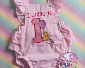 Disney Classic Winnie the Pooh Pink 1st Birthday Outfit - Handmade Cake Smash Romper with Ruffle Frills ideal for parties and photoshoots