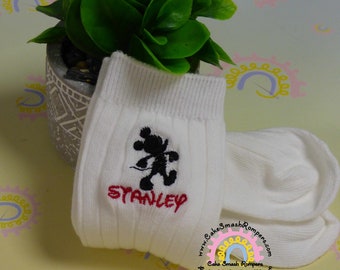 Personalised Mickey Mouse Themed Baby/Infant/Toddler/Childrens Sock Cotton Knee Sock Bounding Parkwear Disney Outfit Character Sock boy girl