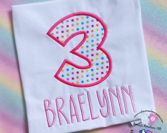 Polka Dot Birthday T-Shirt Embroidered Shirt with Birthday Number 1st/2nd/3rd/4th Birthday Personalised Birthday Shirt Prop FREE DELIVERY
