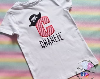 Personalised Pirate Name T-Shirt Embroidered Shirt 1/2/3/4/5/6/7/8/9/10 Birthday Personalised Birthday Shirt Prop FREE DELIVERY kids tee