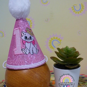 Marie the Cat Aristocat Inspired 1st Birthday Super Sparkly Glitter Party Hat - Pink Sparkle Glitter Hat - 2nd 3rd Birthday Girl Party Hat
