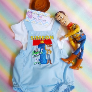 Handmade Toy Story Woody & Buzz Birthday Romper - ideal photo prop for 1st Birthdays and Cake Smash