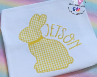 Yellow Gingham Easter T-Shirt Embroidered Shirt Age 1/2/3/4/5/6/7/8/9/10/11/12 Easter Gift Personalised Birthday Shirt Prop FREE DELIVERY