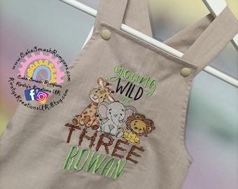 Young Wild & THREE Birthday Cake Smash Shortalls TWO Wild ONE Baby Birthday Handmade Linen Look Cotton Luxury 1st/2nd/3rd Birthday Outfit